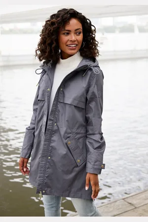 French Connection Outdoorjacke, mit Kapuze, Saumschlitz mit Druckknöpfen auf der Rückseite