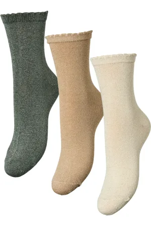 Pieces® Socken »PCSEBBY GLITTER LONG 3-PACK SOCKS NOOS«, (Set, 3 Paar), mit gerippten Bündchen und Muschelsaum