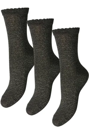 Pieces® Socken »PCSEBBY GLITTER LONG 3-PACK SOCKS NOOS«, (Set, 3 Paar), mit gerippten Bündchen und Muschelsaum