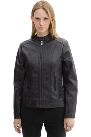 TOM TAILOR Bikerjacke, ohne Kapuze, Kunstleder mit Reißverschluss