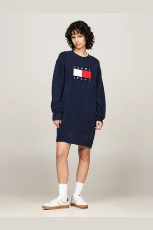 Tommy Hilfiger Strickkleid »TJW MLNGE FLAG SWEATER DRESS EXT«, in Großen Größen, mit Wollanteil & Elasthan, Logo-Flag
