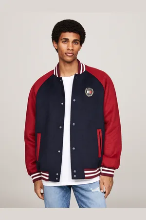 Tommy Hilfiger Bomberjacke »TJM WOOL BLEND CREST BOMBER«, Color Block-Design, -Wappen-Stickerei auf Brust