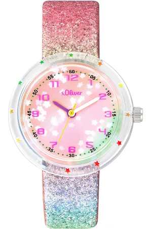 QS by s.Oliver Quarzuhr, Armbanduhr, Kinderuhr, Mädchenuhr, Sterne, ideal auch als Geschenk