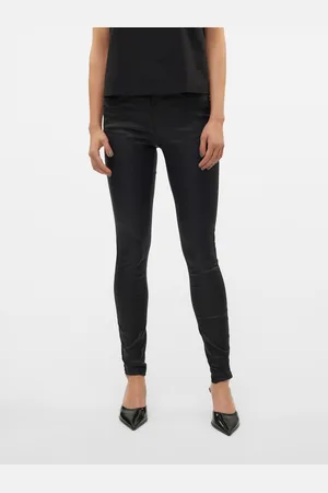 VERO MODA Skinny-fit-Jeans »VMFLASH MR SKINNY COATED PANTS NOOS«, mit beschichteter Lederimitat Optik