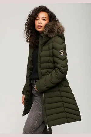 Superdry Steppjacke »FUJI FAUX FUR HOOD MID LENGTH«, mit Kapuze