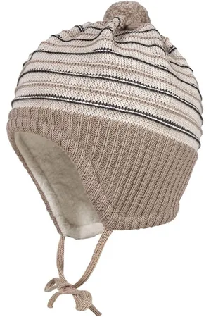 maximo Strickmütze, im Streifenlook mit Pompon, Bindeband und Teddyfutter