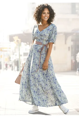 Buffalo Maxikleid, mit zartem Blumendruck und V-Ausschnitt, Sommerkleid, Strandkleid