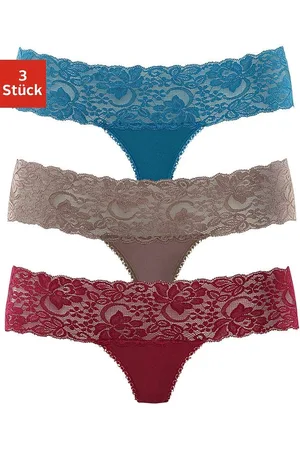 vivance collection String, (3er-Pack), aus elastischer Baumwolle mit floraler Spitze