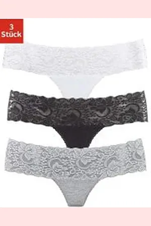 vivance collection String, (3er-Pack), aus elastischer Baumwolle mit floraler Spitze
