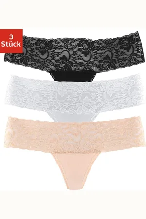vivance collection String, (3er-Pack), aus elastischer Baumwolle mit floraler Spitze