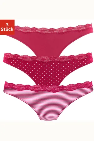 Lascana String, (3er-Pack), aus elastischer Baumwolle mit zarter Spitze