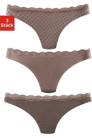 Lascana String, (3er-Pack), aus elastischer Baumwolle mit zarter Spitze