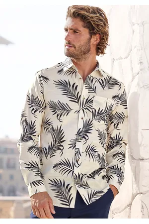 john devin Hawaiihemd »Regular Fit,«, Langarm, Freizeithemd mit Palmenprint aus reiner Baumwolle