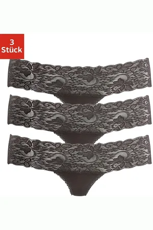 vivance collection String, (3er-Pack), aus elastischer Baumwolle mit floraler Spitze