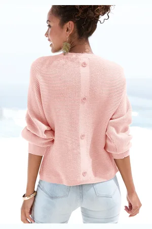Lascana Rundhalspullover, mit Zierknöpfen hinten, lockerer Strickpullover