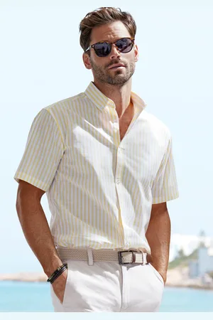 john devin Kurzarmhemd »Regular Fit,«, Streifenhemd mit Button-down-Kragen aus reiner Baumwolle