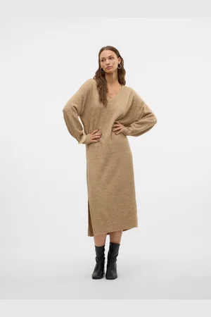 VERO MODA Strickkleid »VMJUPITER LS V-NECK CALF DRESS BF«