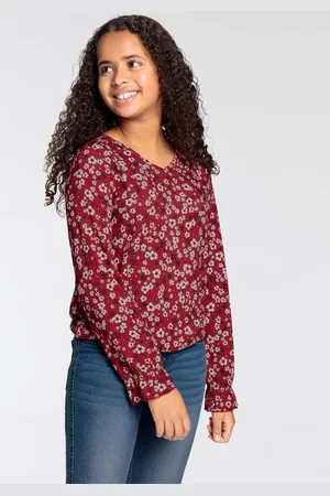 DELMAO Langarmshirt »für Mädchen«, langärmlig, bequem geschnitten, unifarben, mit V-Ausschnitt