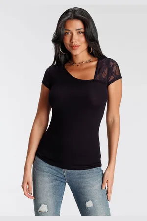 melrose T-Shirt, Kurzarm, feminin geschnitten, asymmetrischer Ausschnitt