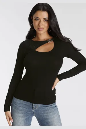 melrose Langarmshirt, Langarm, unifarben, mit Zierschnalle