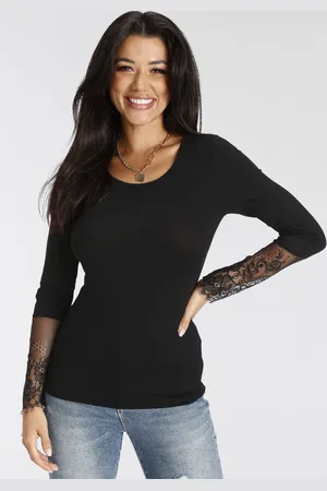 melrose Langarmshirt, taillierte Passform, aus Jersey und Spitze