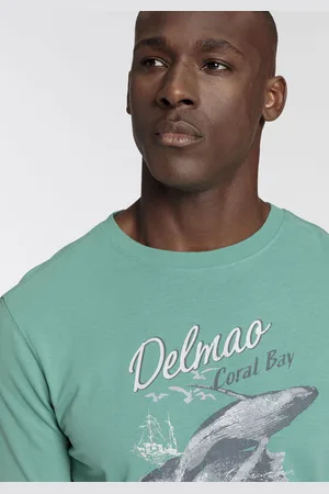 DELMAO Langarmshirt, schmale Passform, mit lässigem Print, Rundhalsausschnitt