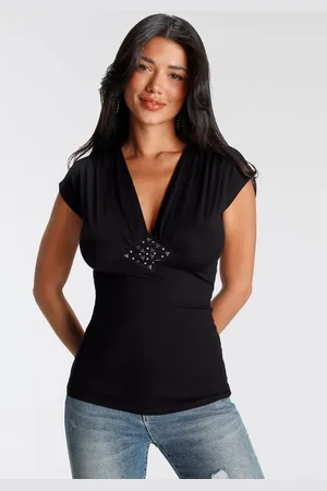 melrose T-Shirt, sehr figurbetonter Schnitt, tiefer V-Ausschnitt