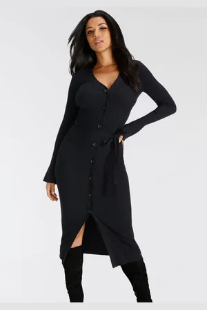 Bruno Banani Strickkleid, wadenlang, elegant und feminin, aus Viskosemischung