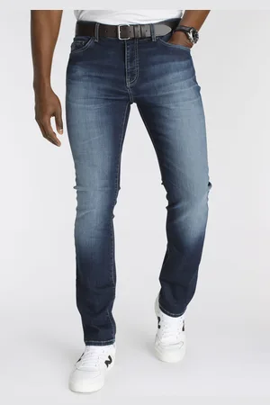DELMAO Stretch-Jeans »"Reed"«, gerader Beinschnitt, Used-Look-Waschung, niedrige Leibhöhe