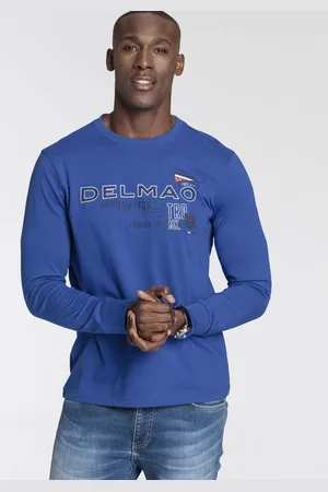DELMAO Langarmshirt, schmale Passform, bedruckt, Rundhalsausschnitt, aus Baumwolle