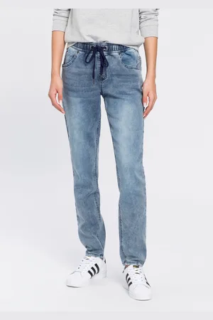ARIZONA Stretch-Jeans, weites Bein, hohe Leibhöhe, knöchellang, mit Used-Waschung