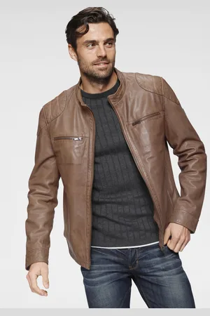 Bruno Banani Lederjacke »Flint«, aus Lammnappaleder, taillierter Schnitt, Bikerkragen, Used-Optik