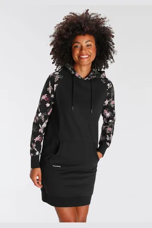 KangaROOS Sweatkleid, knielang, figurumspielend, aus angerauter Sweatware, mit Kapuze