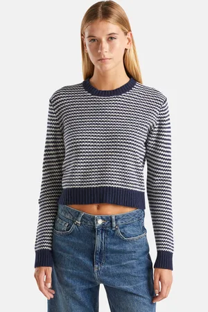 Benetton Rundhalspullover, kurze Form, gestreift