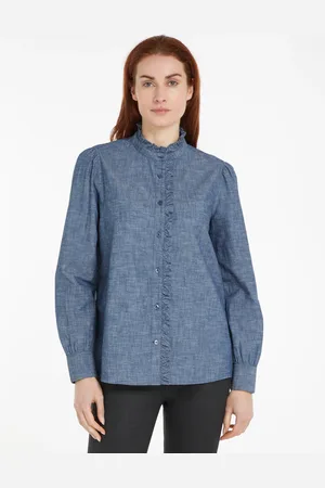 Tommy Hilfiger Shirtbluse »CHAMBRAY RUFFLE RELAXED SHIRT«, mit Rüsche, Cahmbray Qualität