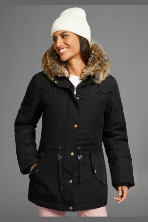 Laura Scott Winterjacke, mit Kapuze, figurbetonte Passform, mit Kapuze, mit abnehmbarem Fellimitat