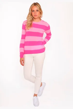 Zwillingsherz Strickpullover, aus Kaschmir mit kontrastfarbigen Streifen