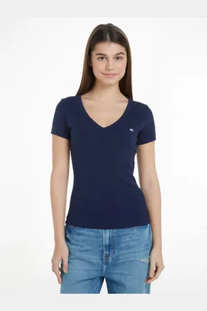 Tommy Hilfiger T-Shirt »TJW SLIM ESSENTIAL RIB V SS«, mit Logostickerei