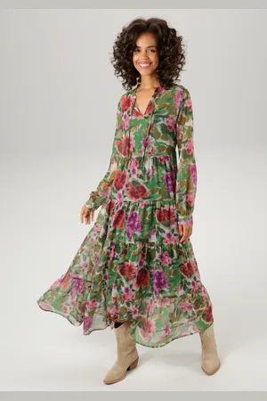 Aniston Maxikleid, (mit Jersey-Unterkleid), mit farbharmonischem Blumendruck im Batik-Look