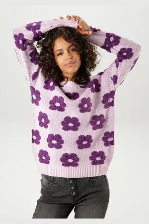 Aniston Strickpullover, mit aufgestrickten Blüten