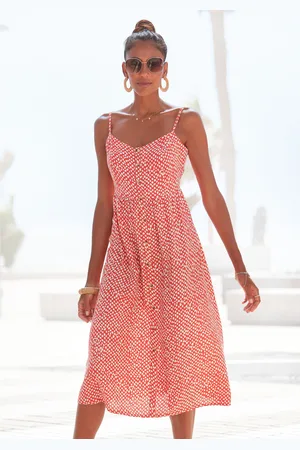 Lascana Sommerkleid, aus Leinenmix, Midikleid, Strandkleid, Druckkleid