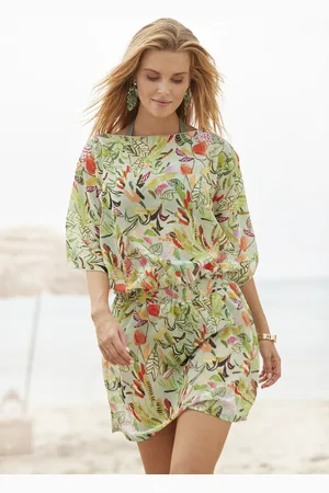 QS by s.Oliver Tunika, mit Blätterdruck, Strandmode, modisches Sommerkleid
