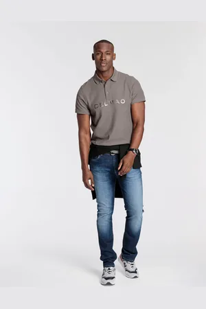 DELMAO Poloshirt, Kurzarm, mit Rippbündchen, mit Print, Polokragen, aus Baumwolle