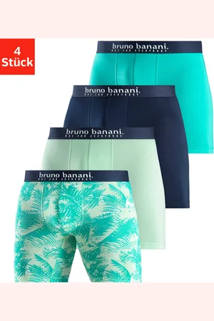 Bruno Banani Langer Boxer, (Packung, 4 St., 4er-Pack), mit Palmendruck und unifarben aus Baumwollmischung