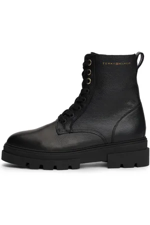 Tommy Hilfiger Schnürboots »BICOLOR LEATHER LACE-UP«, Plateau, Schnürstiefelette, Chunkyboots, goldfarbener Logoschriftzug