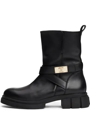 Tommy Hilfiger Bikerboots »BIKER LEATHER«, Blockabsatz, Stiefelette, Boots mit goldfarbenem Schmuckelement