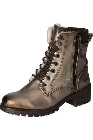 Mustang Schnürboots, Schnürstiefelette, Blockabsatz, in Metallic-Optik, schmale Form