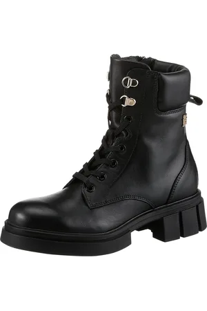 Tommy Hilfiger Bikerboots »LACE-UP BIKER LEATHER«, Blockabsatz, Schnürboots, Stiefelette mit gepolstertem Schaftrand