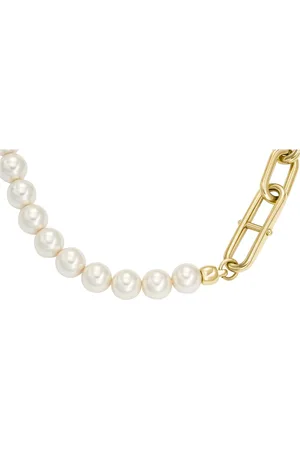 Fossil Edelstahlkette »Schmuck Geschenk Edelstahl GLIEDER HERITAGE PEARL D-LINK, JF04727710«, mit Glasperle