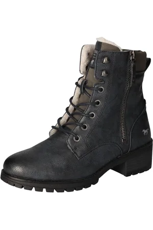 Mustang Schnürboots, Schnürstiefelette, Blockabsatz, in Metallic-Optik, schmale Form